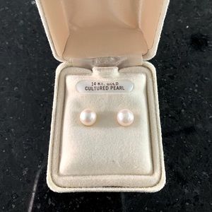 Cultured Pearl Stud Earrings, 14K Gold
